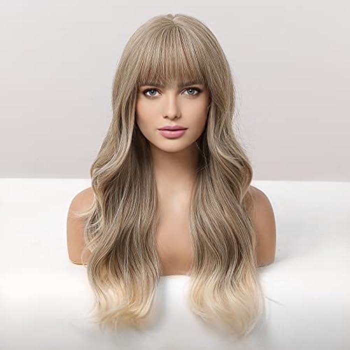 DILLARDS Haircube Long Ash Blonde Wavy Wigs For Women, Synthetic Wavy Wig With Bangs Heat Resistant Long Hair For Daily Party 24 Inch - Image 3